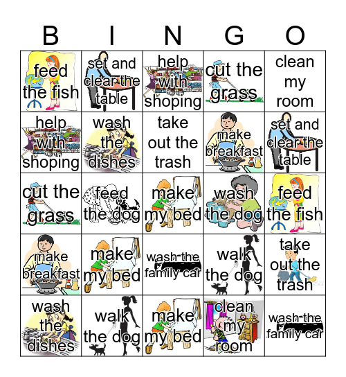 What chores do you have to do? Bingo Card