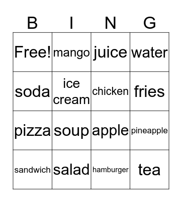 Food and drinks Bingo Card