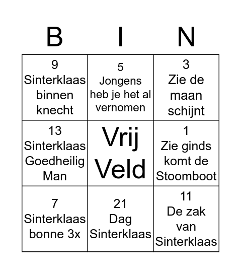 Sinterklaas Bingo Card