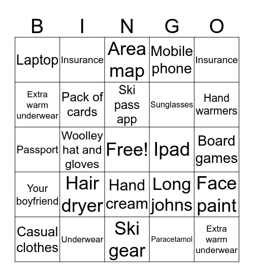 Seasonairres bingo Card