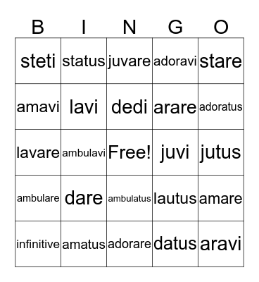 Principal Parts Bingo FFL7 Bingo Card