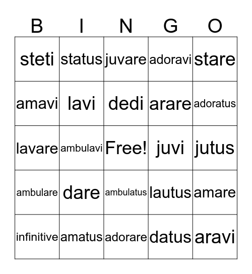 Principal Parts Bingo FFL7 Bingo Card