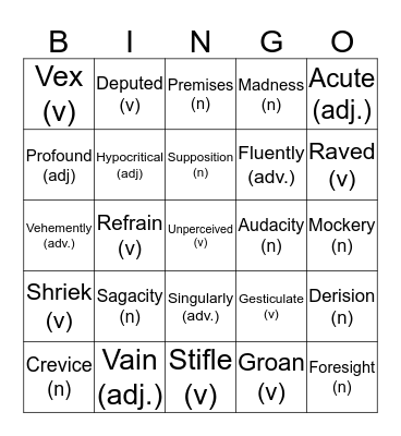 THE TELL-TALE HEART Bingo Card