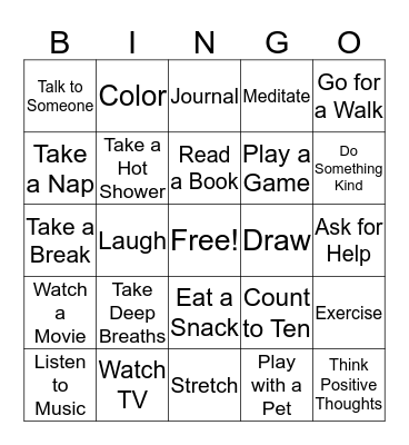 Coping Skills Bingo Card