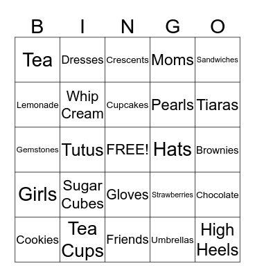 Tea Party Bingo Card