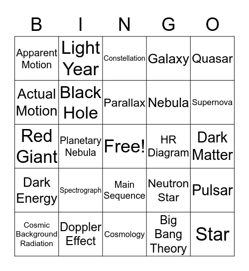 Ch. 30 Stars Bingo Card