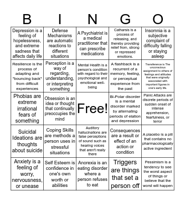 Mental Health Bingo Card