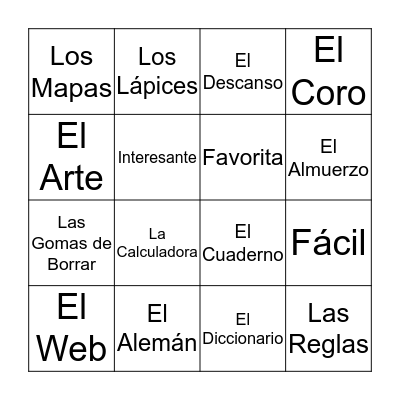 Nuevas Clases, Nuevos Amigos Bingo Card