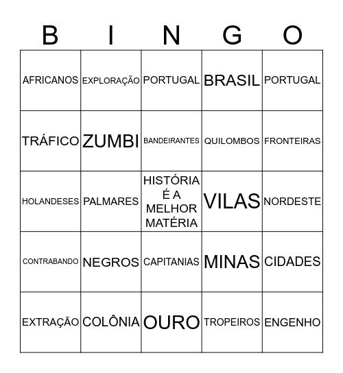 BINGO DE HISTÓRIA Bingo Card
