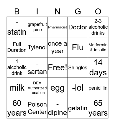 GenerationRx BINGO! Bingo Card