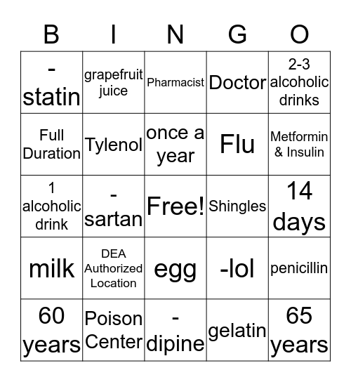 GenerationRx BINGO! Bingo Card