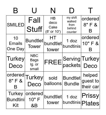 THANKSGIVING  BUNDT BINGO Card