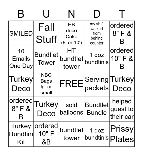 THANKSGIVING  BUNDT BINGO Card