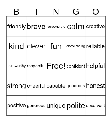 I  Am ... Bingo Card