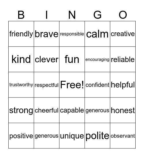 I  Am ... Bingo Card