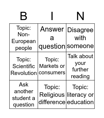 Seminar Bingo Card