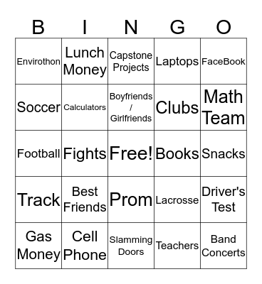 Bad Moms Bingo Card