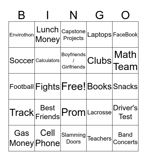 Bad Moms Bingo Card