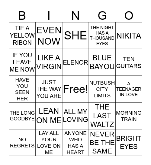 HITS 54 Bingo Card