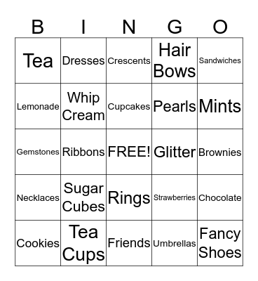 Tea Party Bingo Card