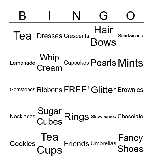 Tea Party Bingo Card