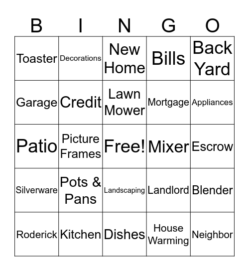 BINGO WITH RODERICK Bingo Card