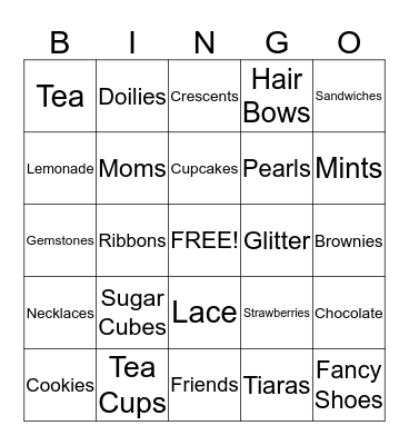 Tea Party Bingo Card