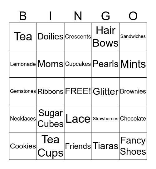 Tea Party Bingo Card