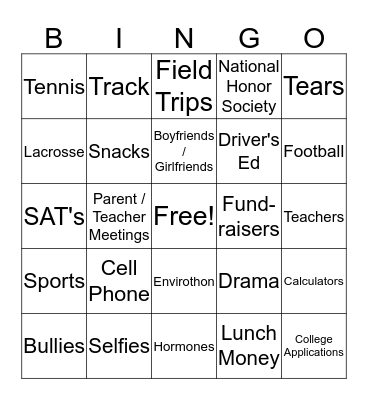 Bad Moms Bingo Card