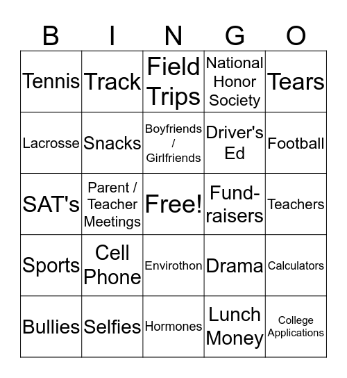 Bad Moms Bingo Card