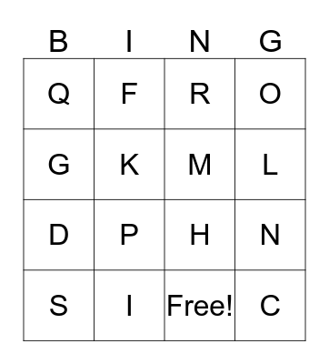 Letters A-S Bingo Card