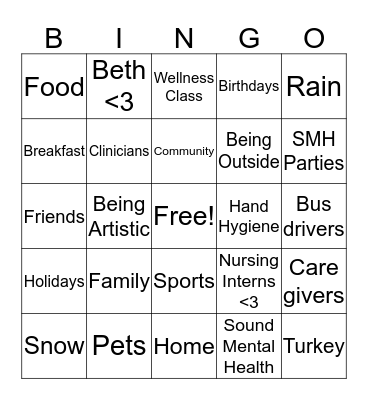 Sound Mental Health Gratitude Bingo Card