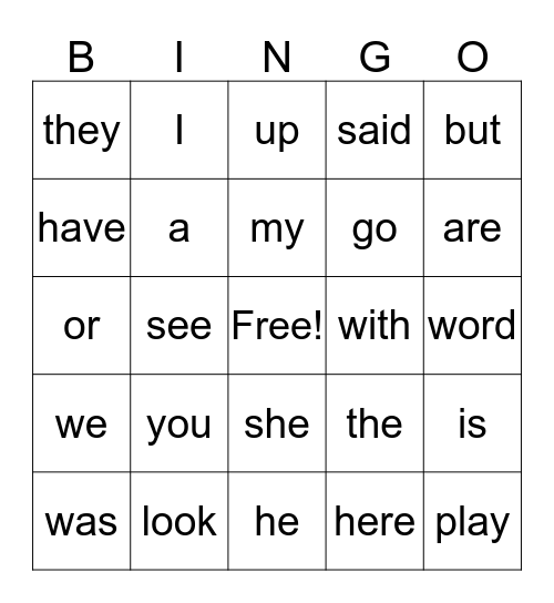 11 Wk Sight Word Bingo Card