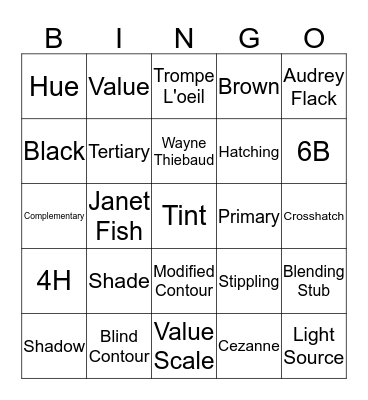 Still Life Bingo Card