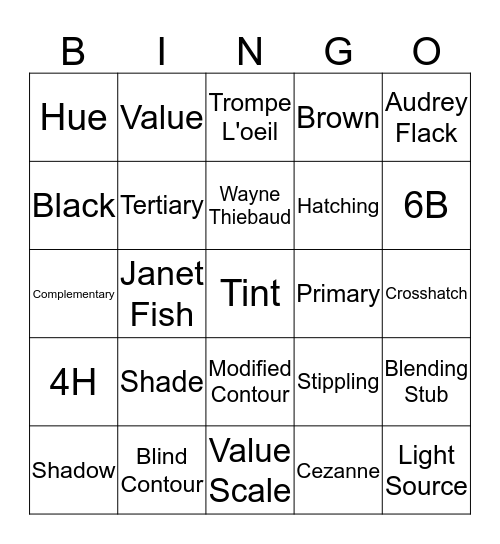 Still Life Bingo Card