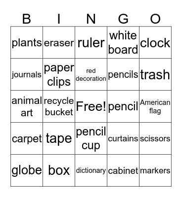 Classroom Bingo Card