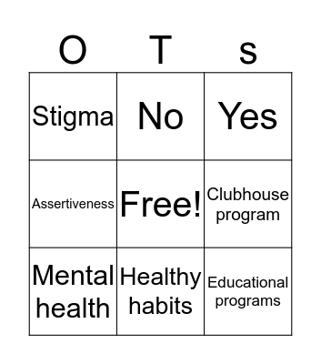 OT in Mental Health Bingo Card