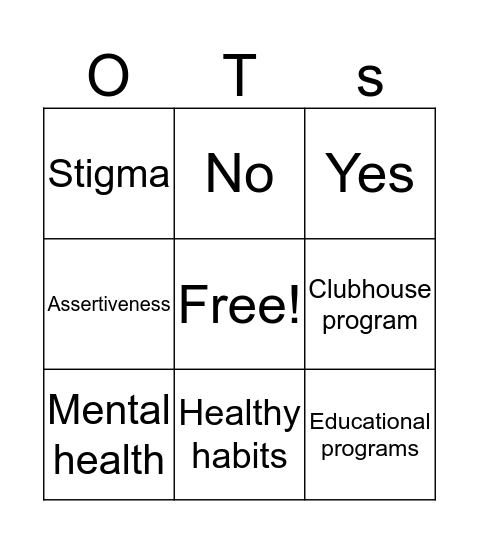 OT in Mental Health Bingo Card