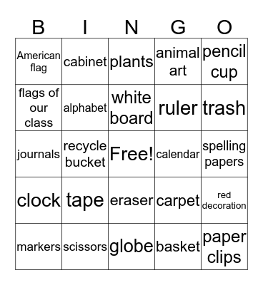 Classroom Bingo Card