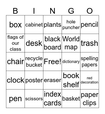 Classroom Bingo Card