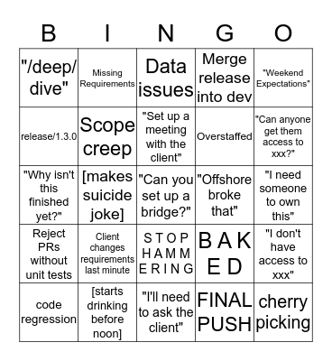 Hammer Time Bingo Card