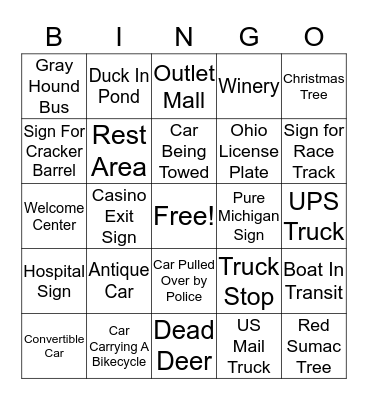 Bus Bingo Card