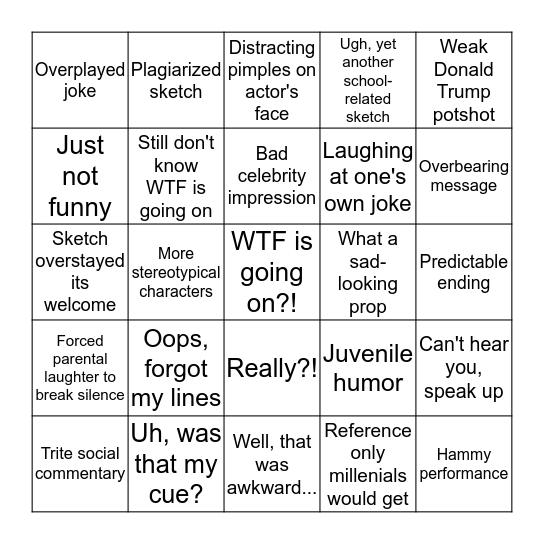 Mission Night Live - A High School Sketch Comedy Show Bingo Card