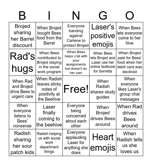 Nice ones we do for each other Bingo Card