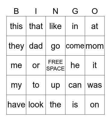 1st set sight words Bingo Card