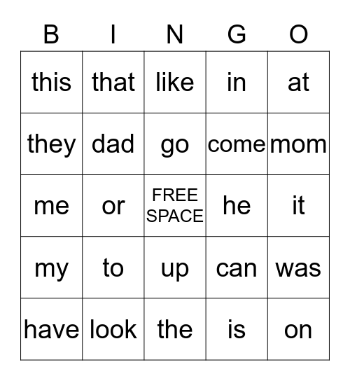 1st set sight words Bingo Card