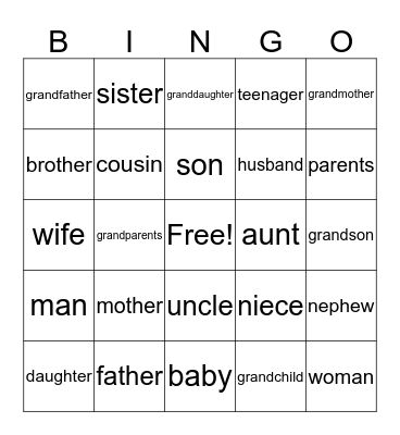 Family Bingo Card