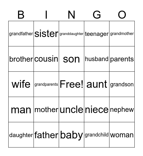 Family Bingo Card