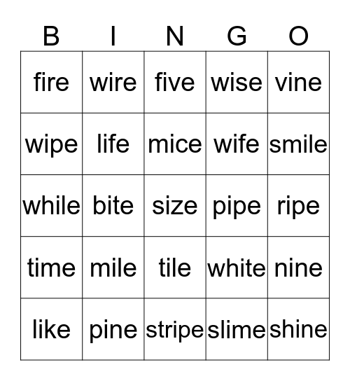 Long I  VCE  Bingo Card