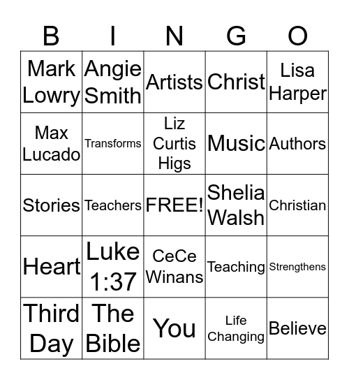 Women of Faith 2013 Bingo Card